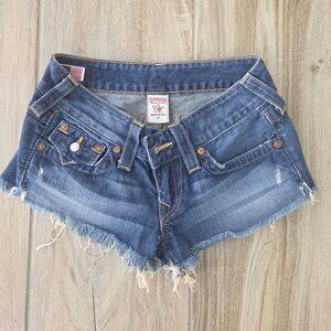 True Religion Joey Cut Off Denim Shorts Low Rise